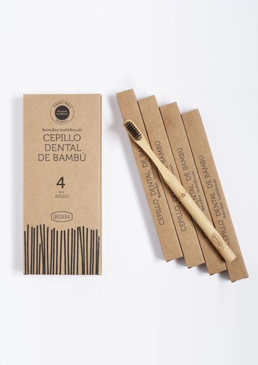 Pack 4 Cepillos de Dientes de Bambú y Carbón Activo Irisana