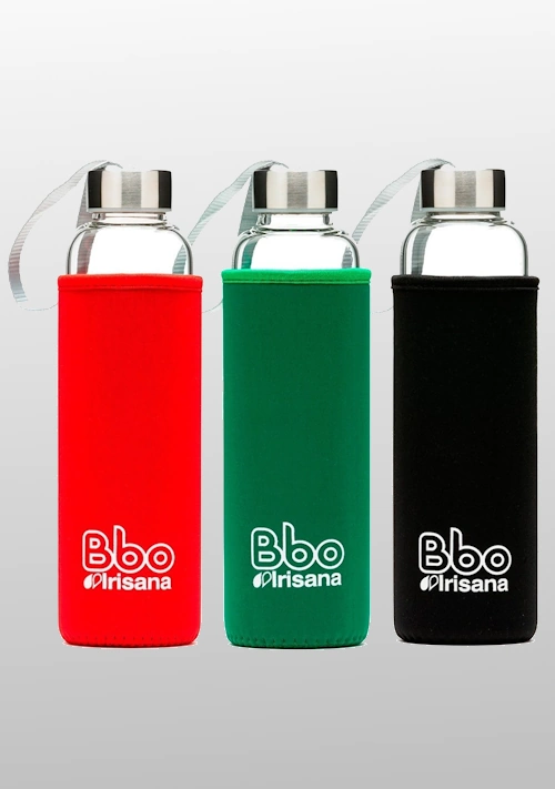 Botella de Vidrio Borosilicato Irisana BBO5 con Funda de Neopreno - 550 ml