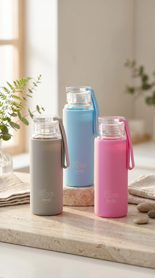 Botella BBO Irisana de Vidrio Borosilicato y Silicona - 300 ml