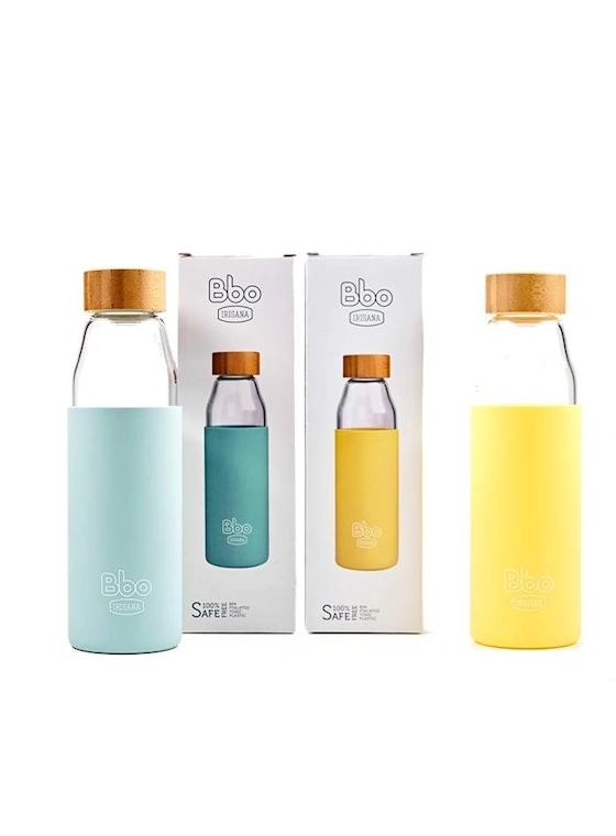Botella de Vidrio Borosilicato Irisana BBO18 con Tapón de Bambú - 500 ml