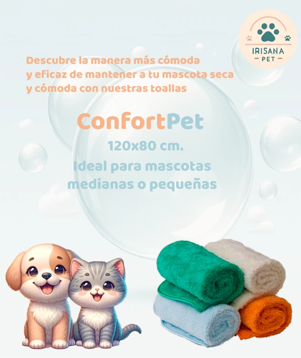ConfortPet Irisana - Toalla de Microfibra para Mascotas (120x80 cm)