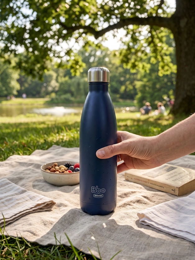 Botella termo Bbo Irisana con funda de neopreno. Acero Inoxidable, 750 ml.